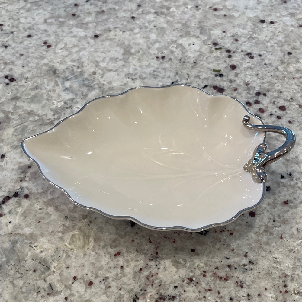 Rare Lenox Cream Leaf Dish with Platinum Trim